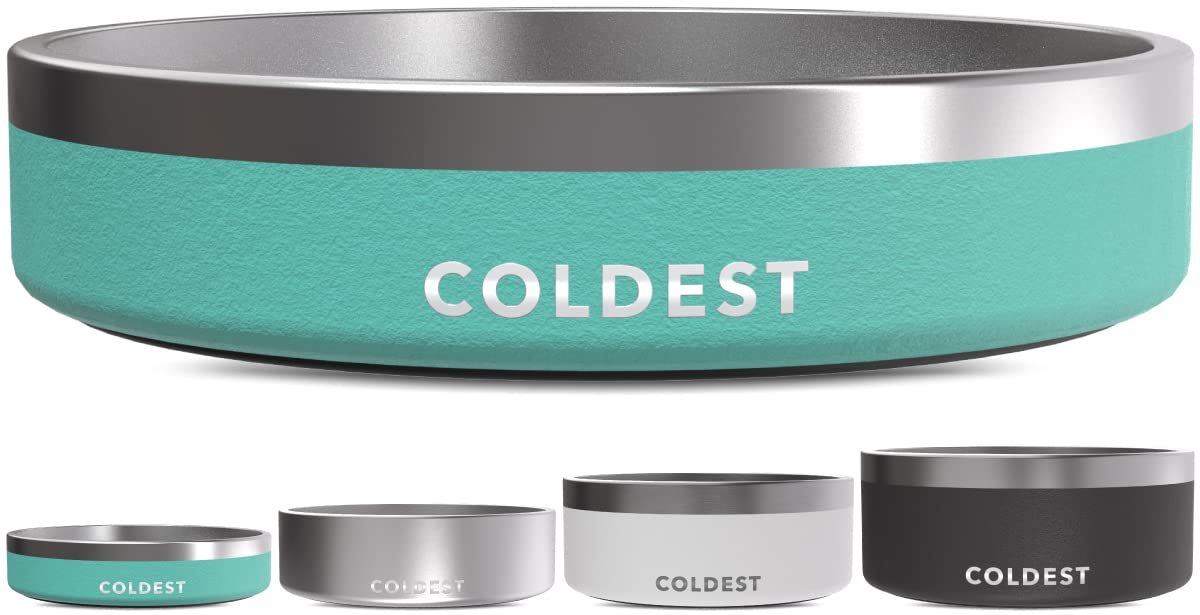 The Coldest Water Dog Bowl - Stainless Steel Non Slip No Spill Proof Skid Metal Insulated Dog Bowls, Cats, Pet Food Dish Feeding for Large Medium Small Breed Dogs (21 oz, Terraform Green)