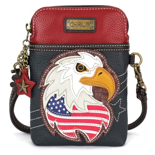 Image of CHALA Bird Collection Cell Phone Crossbody Purse-Women PU Leather /Canvas Multicolor Handbag with Adjustable Strap