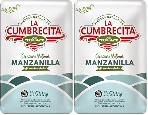 LA CUMBRECITA - Yerba sabor Manzanilla. Yerba Mate para infusiones sin gluten, sabor a manzanilla - 500 gramos (Paquete de 2)