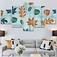 SIGNWIN 5 Panel Canvas Wall Art Modern Art Decorative Elements Fun Illustrations Leaves Multicolor Patterns for Home Decorations Ready to Hang - 60