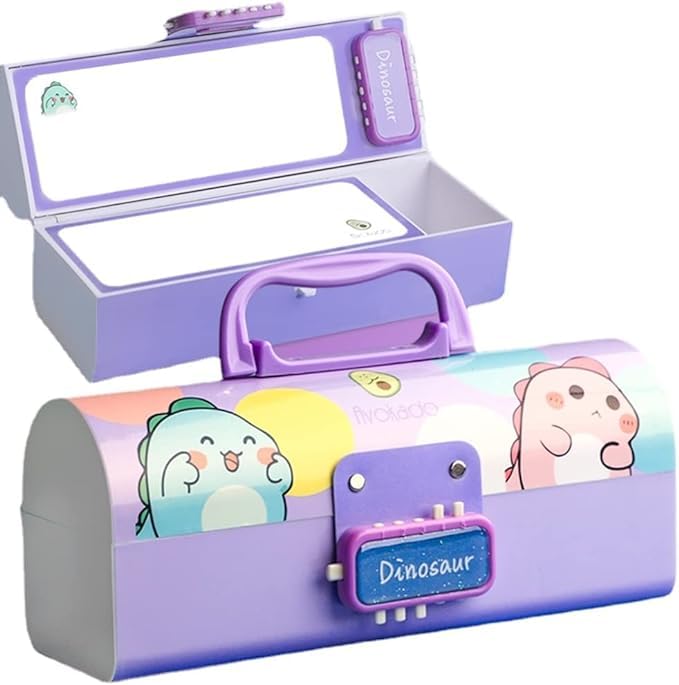 Onpalm Enterprise Kids Pen & Pencil Box-Suitcase Style Password Lock Pencil Case, Multi-Layer Pencil Box for Kids, Boys, Girls, Secret Compartment Stationary Case for Kids (Dinosaur - Purple) (B0D17WBC8S) Amazon Price History, Amazon Price Tracker