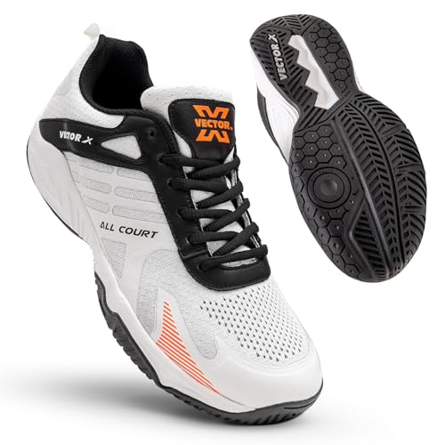 Image of Vector X Unisex Tennis Badminton Court Shoes for Men, Women Boys|Knitted + TPU Fusing Upper, EVA Midsole, Rubber Sole|Lightweight Indoor Outdoor Sports Athletic Footwear Sneakers