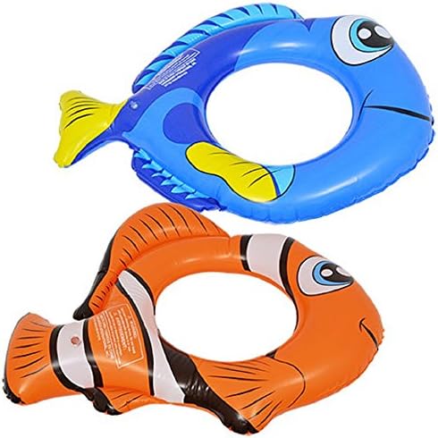 Kids Spring Summer SET OF 2 Fun Backyard Float Outdoor Playtime Pool Lake Beach Swim Splash Rings, 22 in X 18 in Blue and Orange Fish