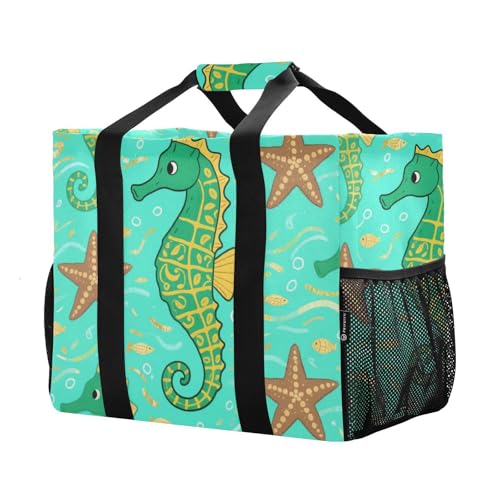 Green Seahorses Pattern Beach Tote Pool Bags for Women Ladies Large Waterproof Gym Tote Carry On Bag for Weekender Swim Gym Shopping Travel Daily Bag2