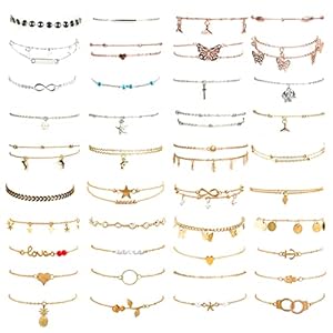 ESRICH 30/40PCS Ankle Bracelets for Women Set, Gold Silver Rose Gold Three Style Jewelry Anklets for Women Beach Jewelry Gifts Adjustable Size Beach Anklet Set