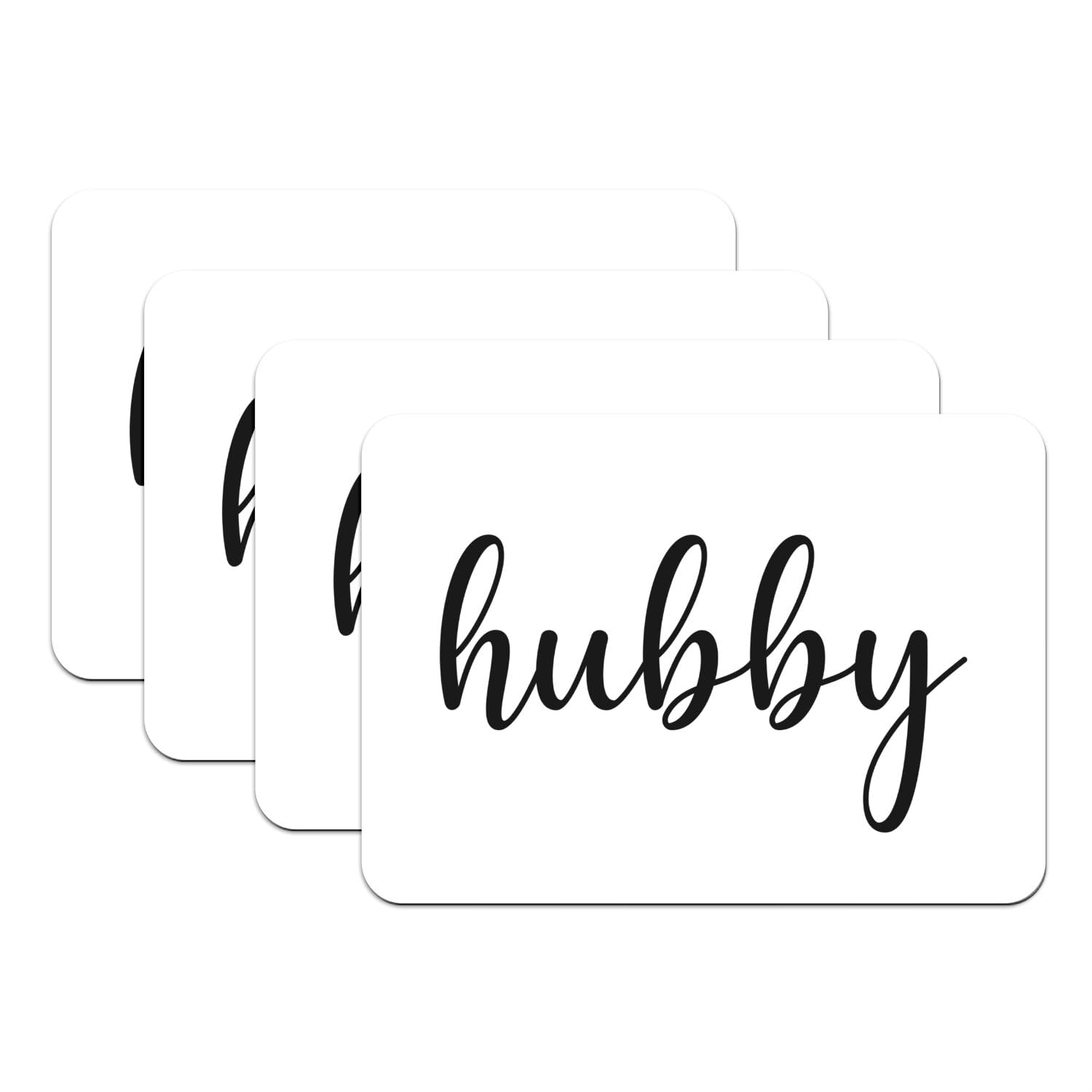 Sets de table blanc Hubby Calligraphie, lot de 4 grands dessous en caoutchouc pour mariage