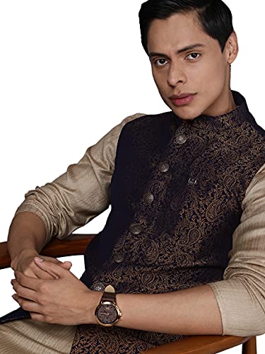 Veste Nehru bleu floral Manyavar pour grand mariage