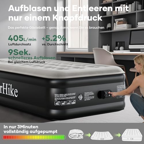OlarHike Luftbett 1 Person, Bett, Luftmatratze Selbstaufblasend mit integrierter Pumpe, Gästebett, Gästematratze, Matratze 90x200, für Muttertag Gäste, Camping oder Heimgebrauch - 90 x 200 x 46 cm