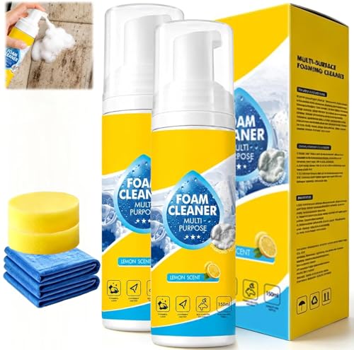 VOGUZY 4-in-1 Multi-Purpose Foam Cleaner, All-Purpose Deep Cleaning Spraywith Sponge & Towel for Car Interior, Kitchen Grease, Bathroom Tiles, Sofa Upholstery (2PCS)