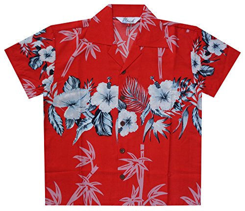 Hawaiian Shirts 35B Boys Bamboo Beach Aloha Party Camp Red M