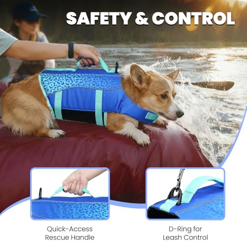 Image of VIVAGLORY Dog Life Vest Front Float Dog Swim Vest, M, Dark Blue | Life Jacket with Chin Float & Handle for Swimming & Boating, High Visibility Adjustable for Doggy Cat Puppy