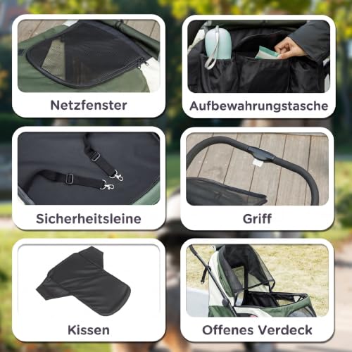 PawHut Hundewagen Klappbar für Mittelgroße Hunde & Katzen 25 kg Dunkelgrün