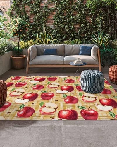 Indoor Outdoor Area Rugs,Red Apples Farm Fruit Washable Patio Rug