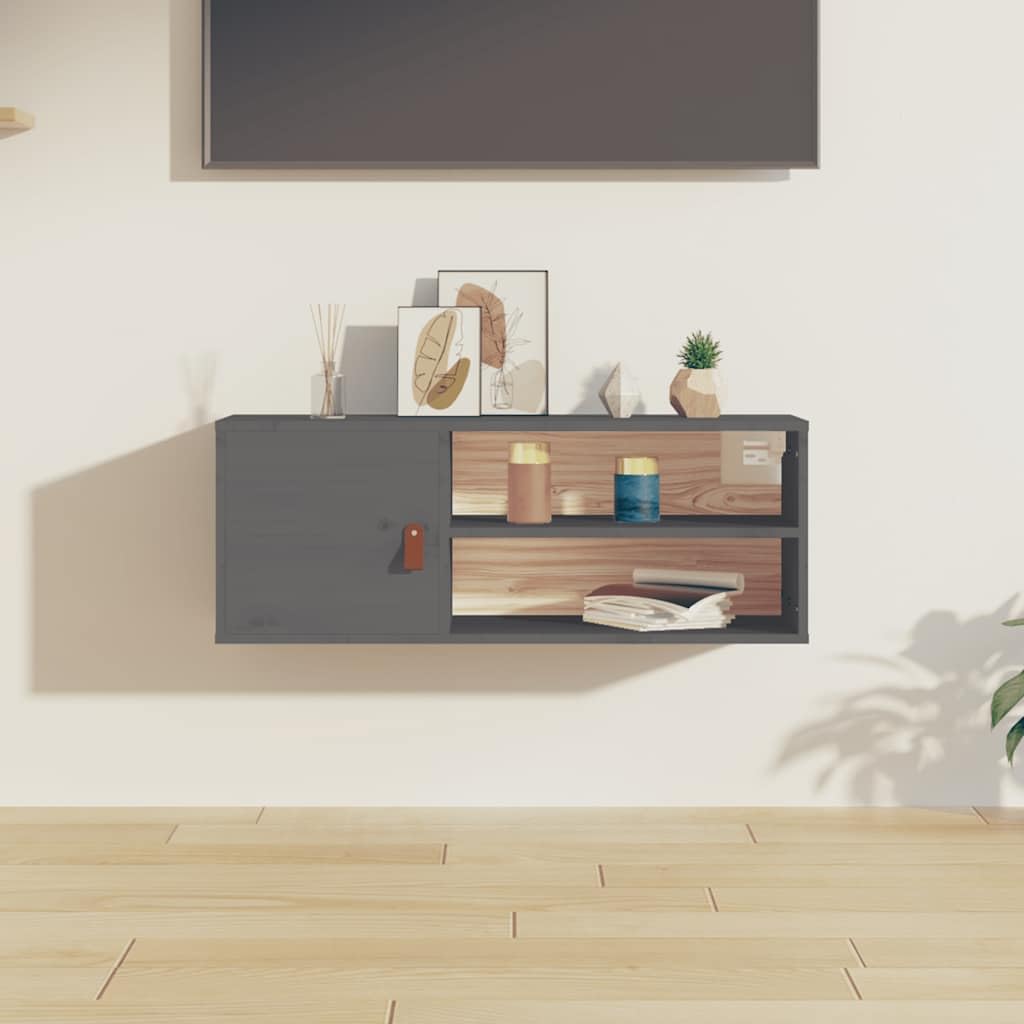 Armadio da parete grigio, 80 x 30 x 30 cm, in legno massello di pino