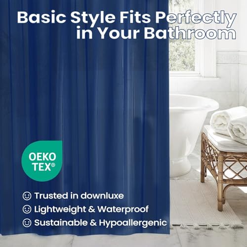 Image of downluxe Shower Curtain Liner, PEVA Plastic Shower Liner with 3 Magnets, 72 inch x 72 inch Waterproof Bathroom Curtain, Navy, 1 Pack
