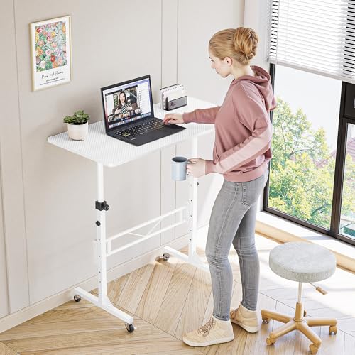 HOMIDEC Height Adjustable Standing Desk, 80x40cm Mobile Small Desk, Portable Home Office Computer Desks with Wheels, Modern Simple Style Desks for Bedroom, Living Room, Office, White - Image 3
