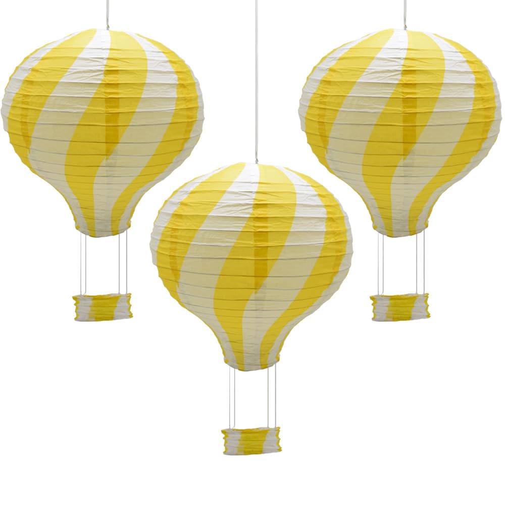 Hocansen 3Pcs Hot Air Balloon Paper Lanterns 30cm Hanging Paper Lantern Lampshade Craft Decoration for Party Home Wedding (RQ-DL/Yellow)
