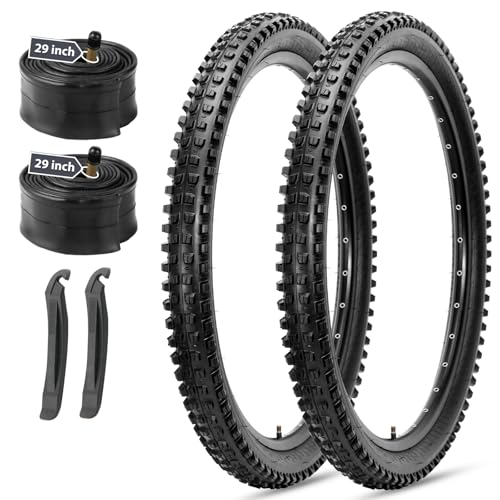 MOHEGIA Mountain Bike Tires Set: 2 Pack 29x2.4 Inch Folding Bicycle Tires Replacement and Pair 29 Inch Inner Tubes Schrader Valve with Tire Levers
