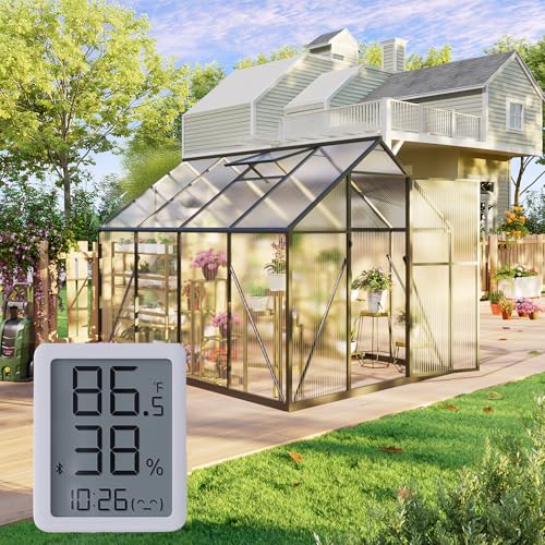 6x8 FT Walk in Greenhouse with Hygrometer, Polycarbonate Greenhouse with Heavy Duty Aluminum Frame, Quick Setup Plant Gardening Green Houses for Outside with Lockable Door & Vented Roof Window