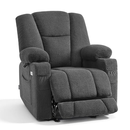 MCombo Zero Gravity Power Recliner Chair with Heat and Vibration Massage, Reclining Chair with USB & Type C Ports, Cup Holders for Living Room, Fabric 8015 (Grey)