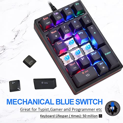Teclado numérico mecânico MOTOSPEED com cabo USB 21 teclas mini numpad teclado portátil RGB retroilu