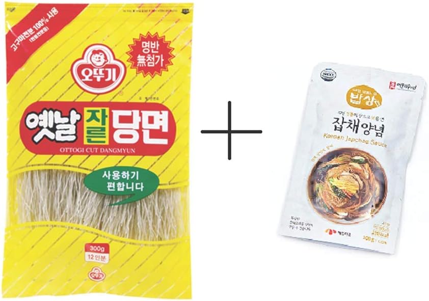 Ottogi Glass Noodles, Korean Vermicelli, Cutting DangMyun, Sweet Potato Starch (10.58 Ounces) - 2 packs( Japchae Sauce, Dangmyun)