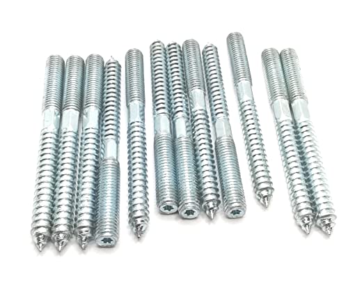 Image of Hanger Bolt M10x110 Silvery Double Headed Bolt Self-Tapping Screw with Hexagon for Furniture 12Pcs