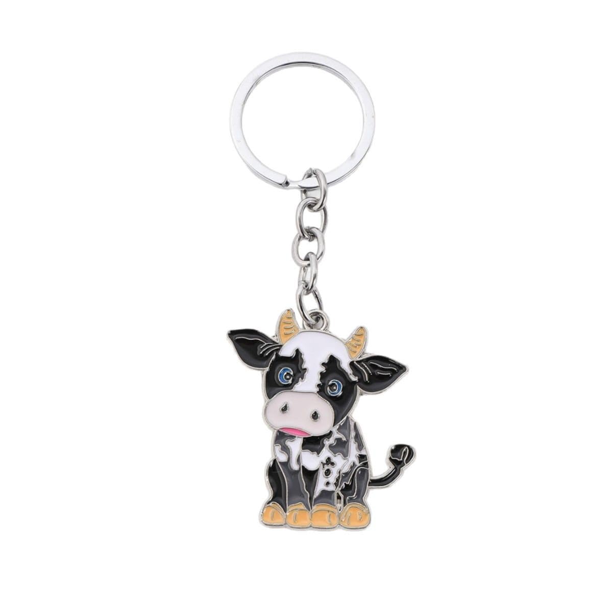 BT Bear Dog Keychain, Cute Cock Metal Keychain Keyring Keyfob Bag Charm (Black Cow)