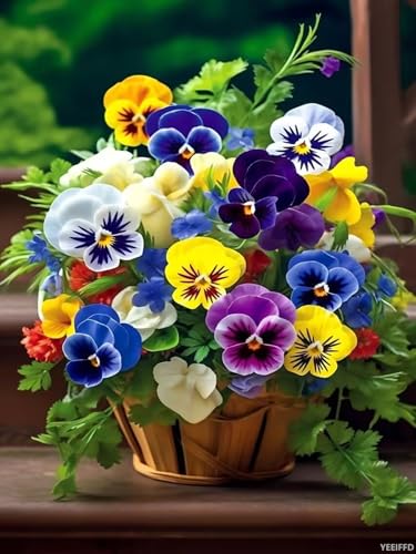 Kit de peinture diamant 5D YEEIFFD fleurs de pensées broderie diamant complet 30x40 cm