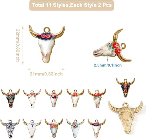 Miniatura 2 de YYMSEN 22 dijes con forma de cabeza de buey con forma de vaca, flor de buey y animales, suministros de manualidades para aretes, collares, pulseras,