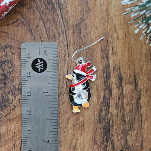 Penguin With Christmas Hat Scarf Dangle Earrings Silver Plated Dangling Christmas Earrings Gifts Holiday Party Decorations With Message Card & Velvet Bag #TOP6