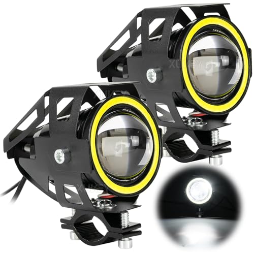 AUTOXBERT Motorcycle LED Fog Lights Spotlight with High Low Strobe Beam Halo,...