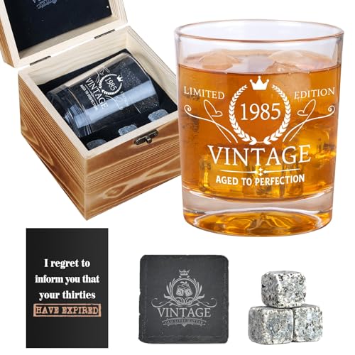 2025 40th Birthday Gifts - 1985 Whiskey Glasses, Old Fashioned Style, 40th Birthday Gifts for Men, Dad, Husband