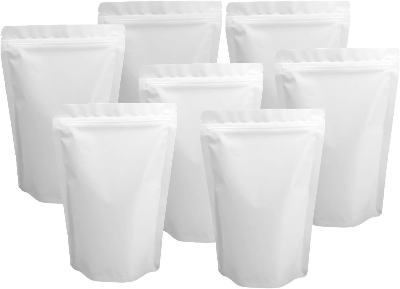 100 Pack Matte White Mylar Stand Up Bags - 5.5x7.8 Inches Resealable Smell Proof Packaging Pouch, Sealable Foil Zipper Bag for Food Storage, Sample Pouches