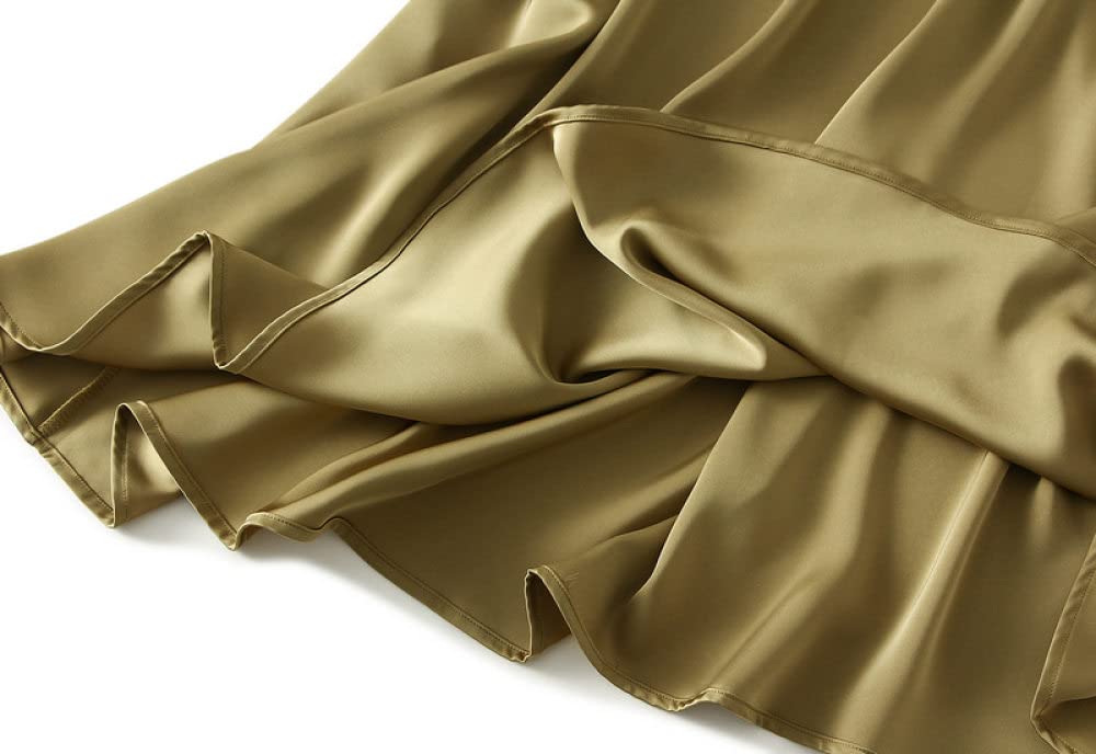 Gonne Da Donna,Gonna Longuette Da Donna Gonna A Trapezio A Vita Alta In Raso Color Champagne Cerniera Alla Moda Gonne Lunghe Eleganti Con Volant Increspato Fluente In Tinta Unita Per Ragazze Ladies,
