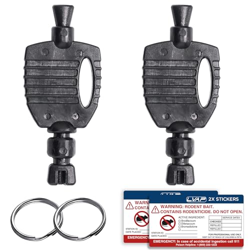 2 Pack Aegis Replacement Key for Mouse Bait Station & Rat Bait Stations, Heavy-Duty Durable Plastic, Includes Key Rings & Labels for Pest Control Maintenance