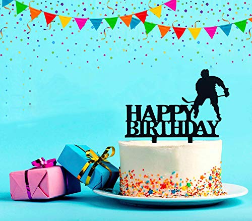 Jimhamhug Ice Hockey Cake Topper, Black Acrylic Ice Hockey Birthday Cake Topper For Baby Shower Or Boy's/Father/Men Birthday Party Decorations #TOP2