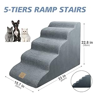 Dogs-Stairs-for-High-Bed-23in-Foam-Dog-Stairs-Steps-for-Large-Dogs-Large-Pet-Stairs-5-Steps-Dog-Ramp-to-High-Couch-Sofa-Bed-Indoor-with-Gentle-Slope-Nonslip-Bottom-Lint-Roller-Set-Gray - Cucciolini Doodles Dogs-Stairs-for-High-Bed-23in-Foam-Dog-Stairs-Steps-for-Large-Dogs-Large-Pet-Stairs-5-Steps-Dog-Ramp-to-High-Couch-Sofa-Bed-Indoor-with-Gentle-Slope-Nonslip-Bottom-Lint-Roller-Set-Gray