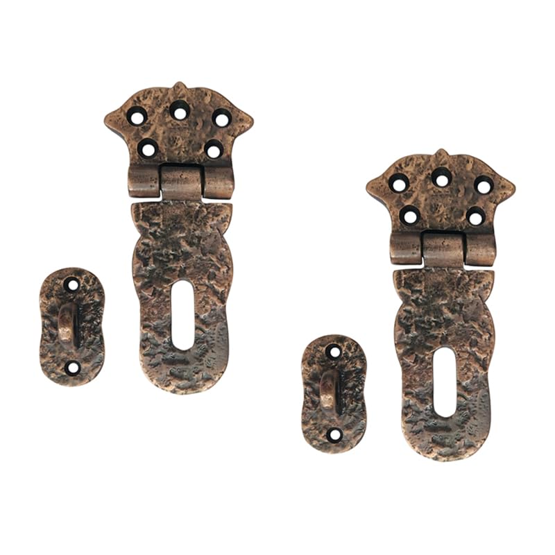 Image of Adonai Hardware Paran Heavy Duty Antique Cast Iron Safety Locking Hasp and Staple(4 inch x 2 Pack, Antique Copper) for Vintage Pirates Treasure Chest, Trunks, Wooden Jewelry Box, Case, Furniture & Sheds