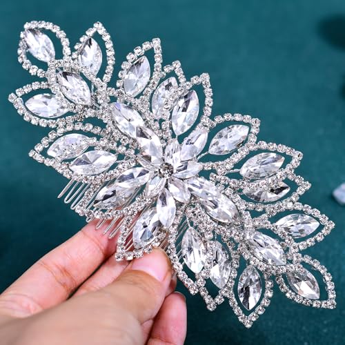 Peine para cabello nupcial con diseño floral de cristal plateado miniatura 4