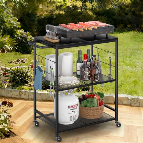 DAOUTIME 3-Tier BBQ Prep Rolling Table