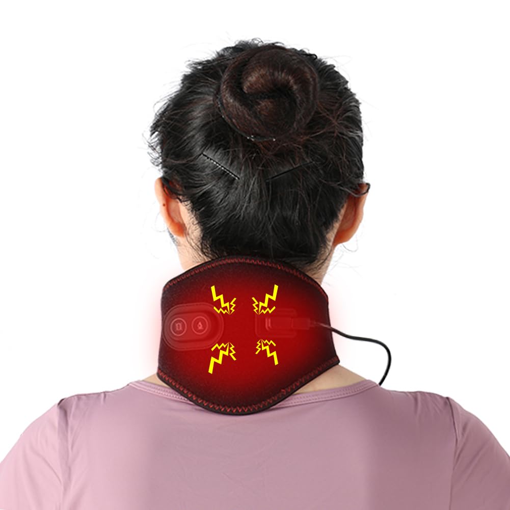 Portable Heating Pad for Neck with Massager Heated Wrap for Pain Relief 3 Adjustable Temperature and 4 Massage Modes Hot Compress Therapy Brace for