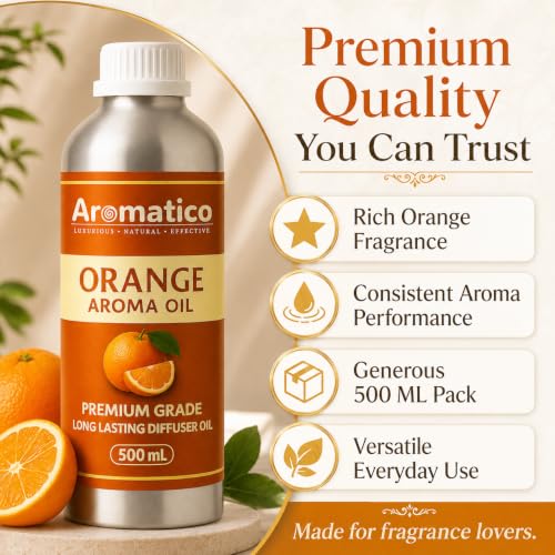 Image of AROMATICO Orange Diffuser Oil with Strong, Long-Lasting Aroma for Homes, Offices & Showrooms | Aromatherapy, Diffusers, Air Purifiers, Vaporizers - 500 ml
