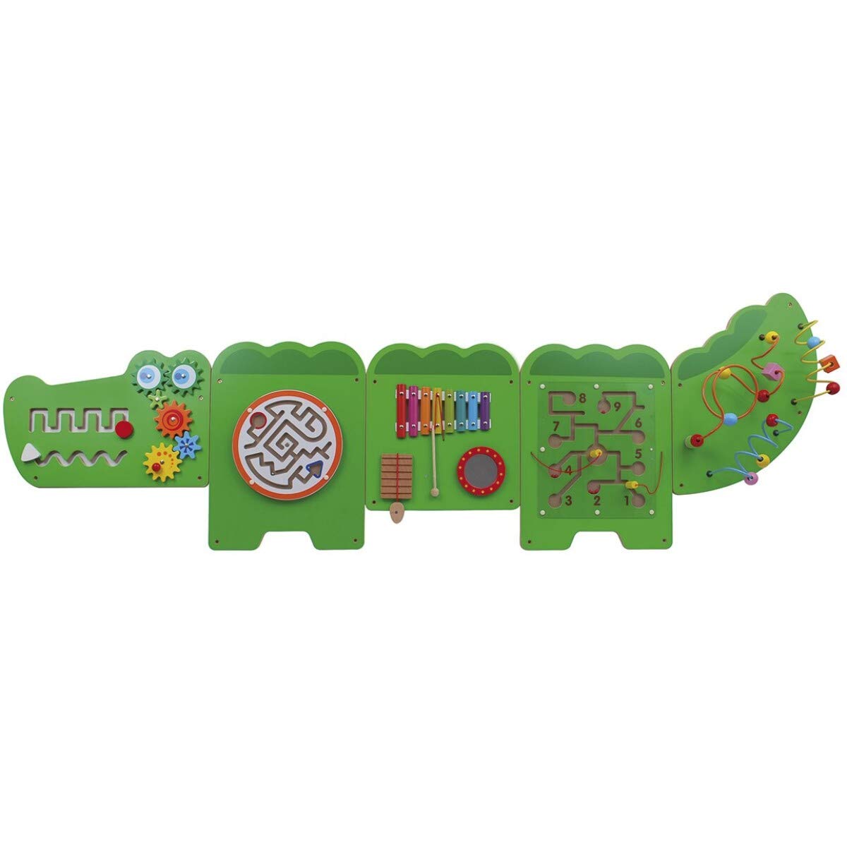 TikTakToo- VIGA Parete a Forma di Coccodrillo, 5 Pezzi, Diversi Elementi di Gioco, per Bambini, coordinazione, con Materiale di Montaggio Incluso, 97245