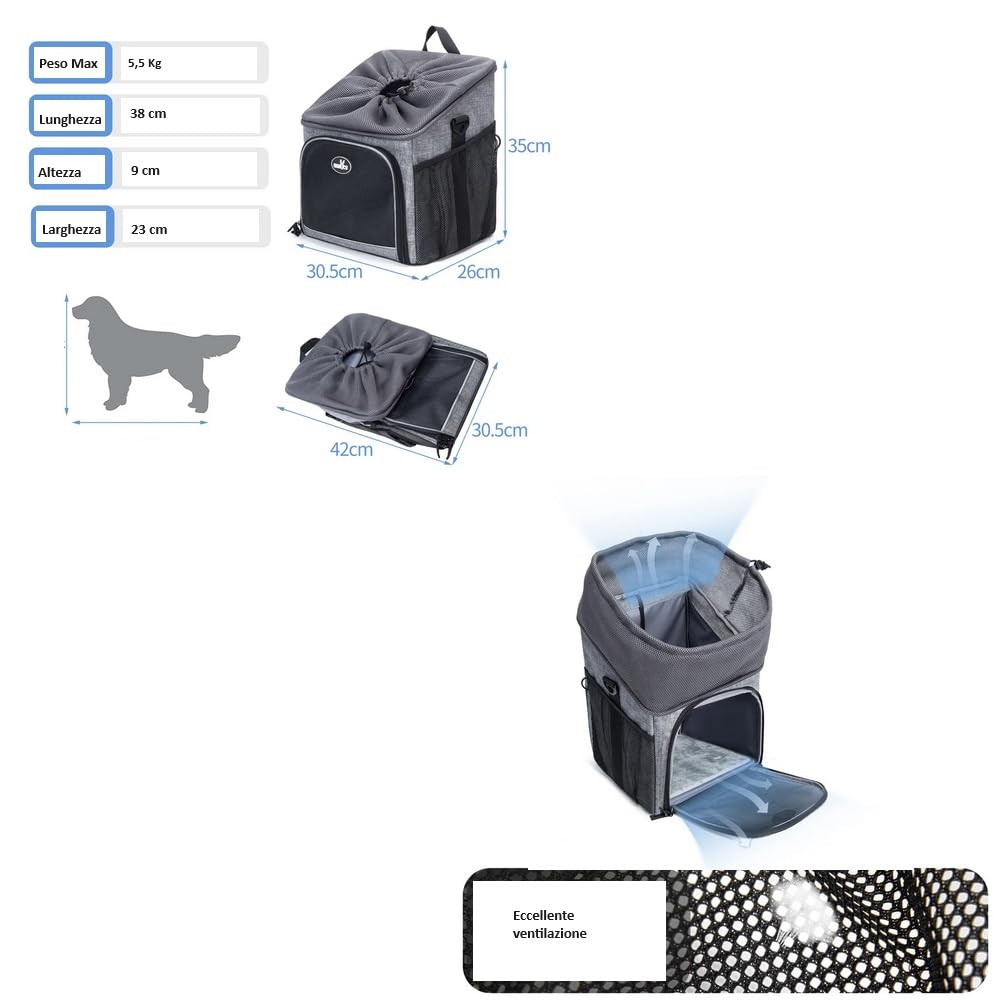 COMPATIBILE CON Bianchi TRASPORTINO PER CANI GATTI CONIGLI BORSA PER LA BICI ZAINO TRACOLLA PER ANIMALI TRASPIRANTE CON TAPPETINO E RINFORZI LATERALI MAX 5,5KG DIM.35X26X30.5 CM