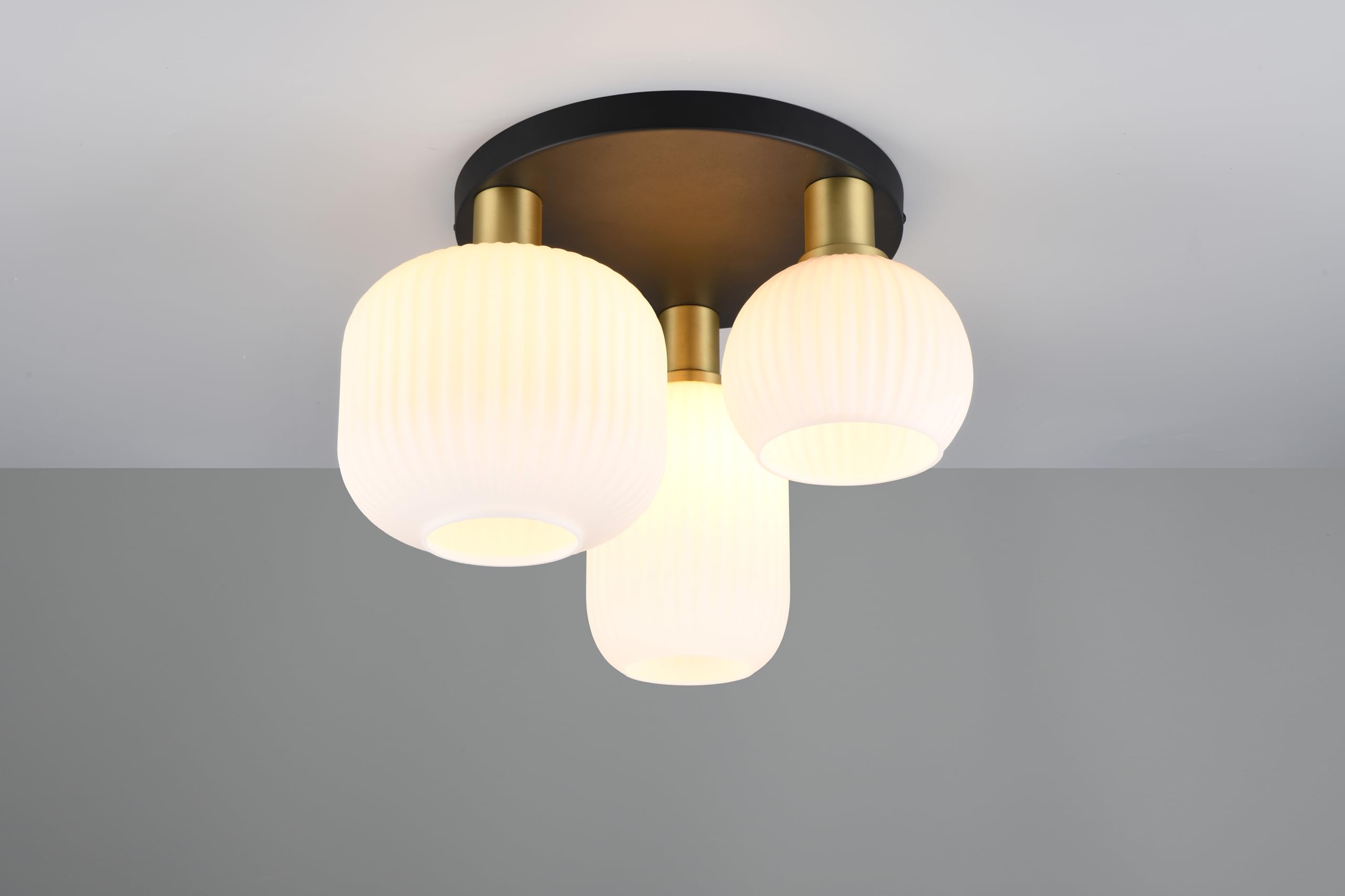Trio Leuchten Plafonnier DIVA 619800308, Métal Laiton/Noir mat, Verre Blanc, excl. 3x E27
