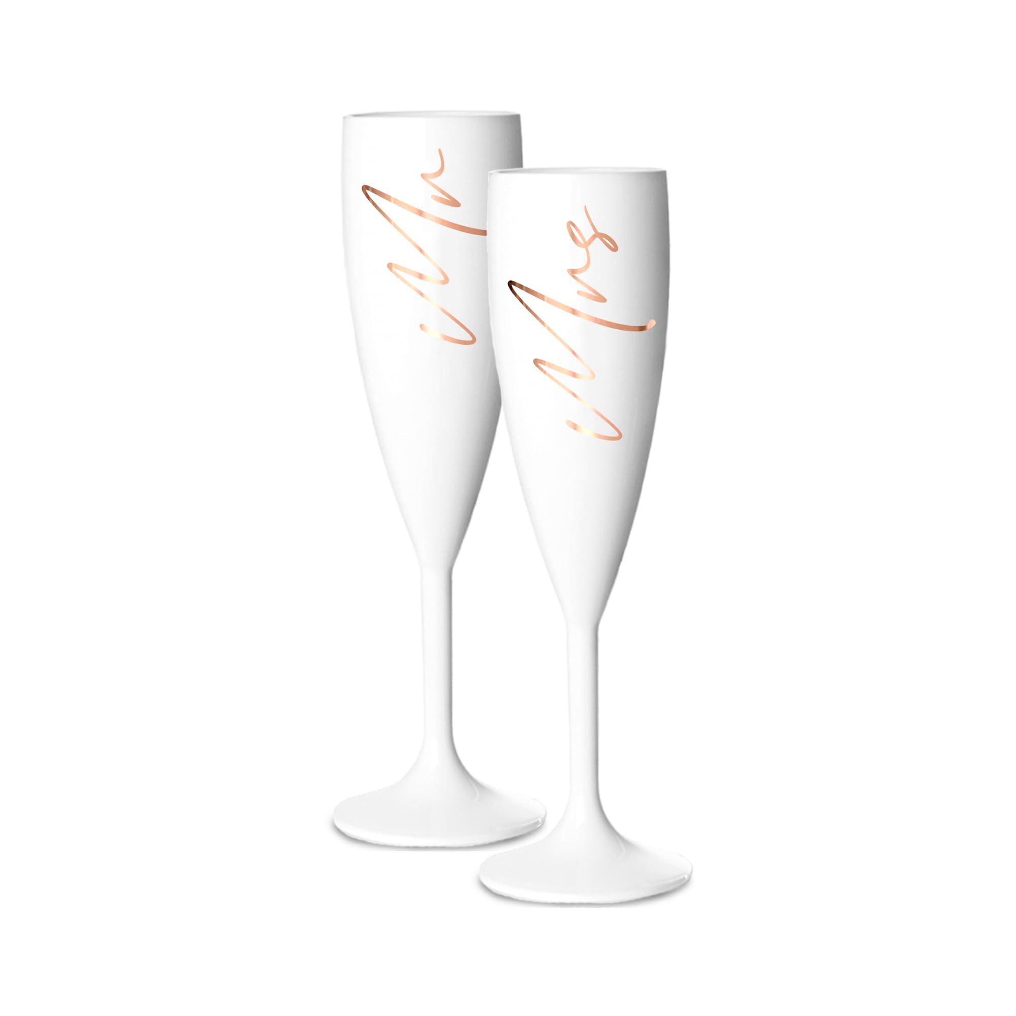 Print Maniacs Champagne Premium White Flute Glass Bride Groom Mr Mrs Wedding Maid Honour Wine Cocktail Prosecco Celebrations Gift (Copper, Mr + Mrs Set)