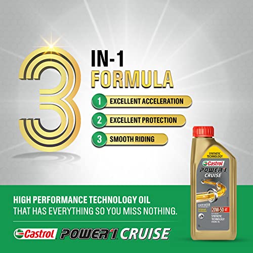 Image of Castrol POWER1 CRUISE 20W-50 4T Synthetic Engine Oil for Bikes 1L (Pack of 2)