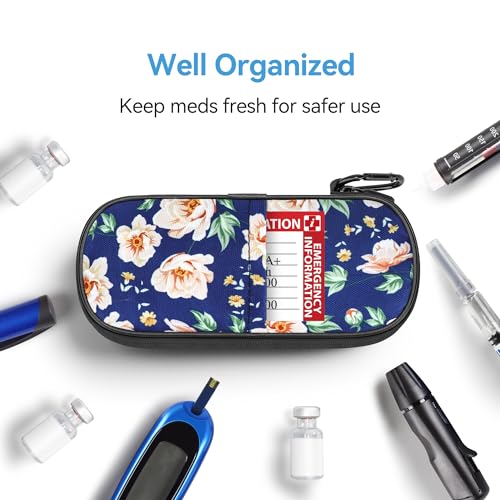 Image of Gelozid Insulin Cooler Travel Case with 2 Reusable Ice Packs, White Flower | Diabetic Insulated Organizer, Medication Case for Insulin Pen, for Diabetic Supplies, for The Daily Life & Trip, TSA approved