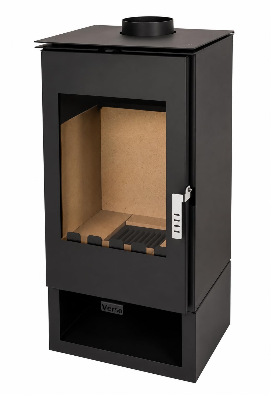 Verso Ina - Poêle à bois 7,5 kW - 80,2 % d'efficacité élevée - Plaque supérieure en acier (pas de fonte) - Cheminée verticale moderne pour 100-120 m³ - Émissions Eco Low Emissions - Évacuation de la